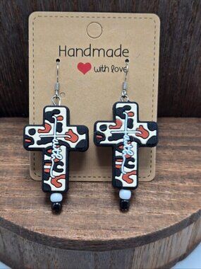 NWT Faith Cross Earrings Pierced Animal Print Religious Dangle Drop Light Weight